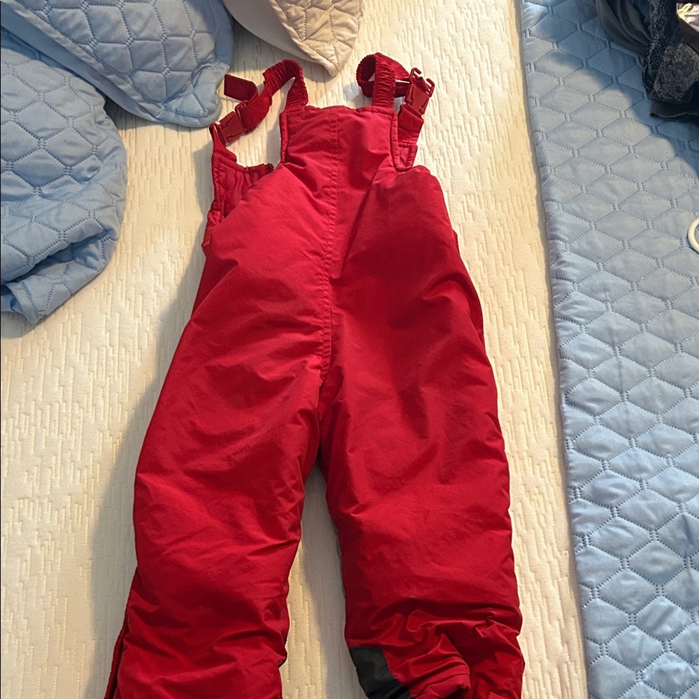 Kids Red Snow Bib Overalls - Picture 2 of 2